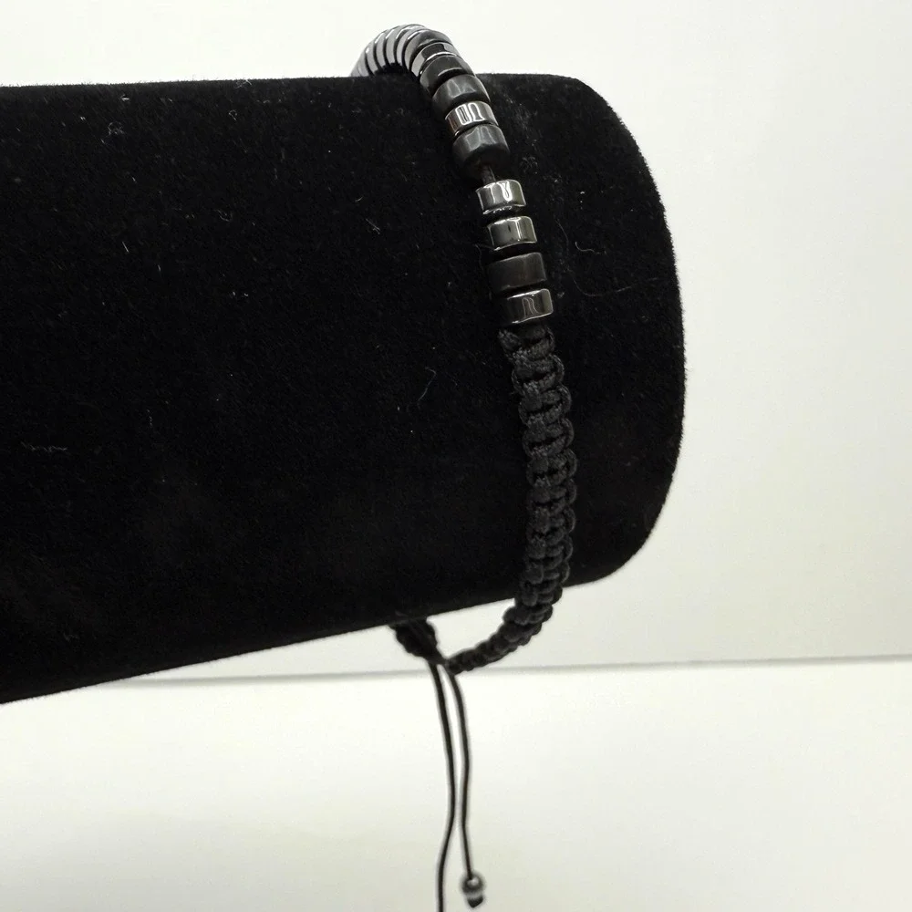Hematite Disc Beads Bracelet Adjustable Black Macrame Band Fashion Jewelry